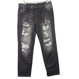 Unbranded Jeans Men's Streetwear Black Denim Distressed Grunge Y2K Size 38x31
